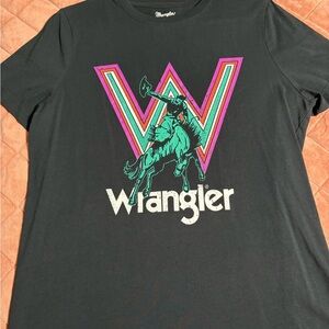 Wrangler Black Tee with Colorful Cowboy Graphic